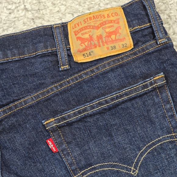 Levis 514 Jeans Mens 38x32 (Fits 36x32) Blue Straight Dark Wash Preppy Denim - Picture 8 of 14